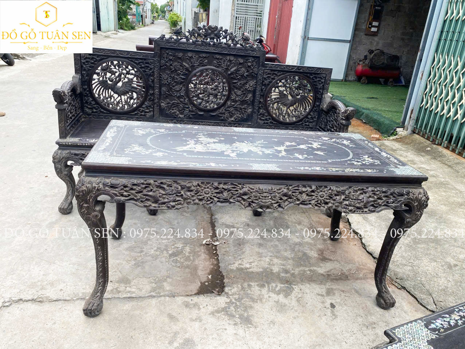 Thông tin kích thước trường kỷ tam sơn gỗ gụ V01
